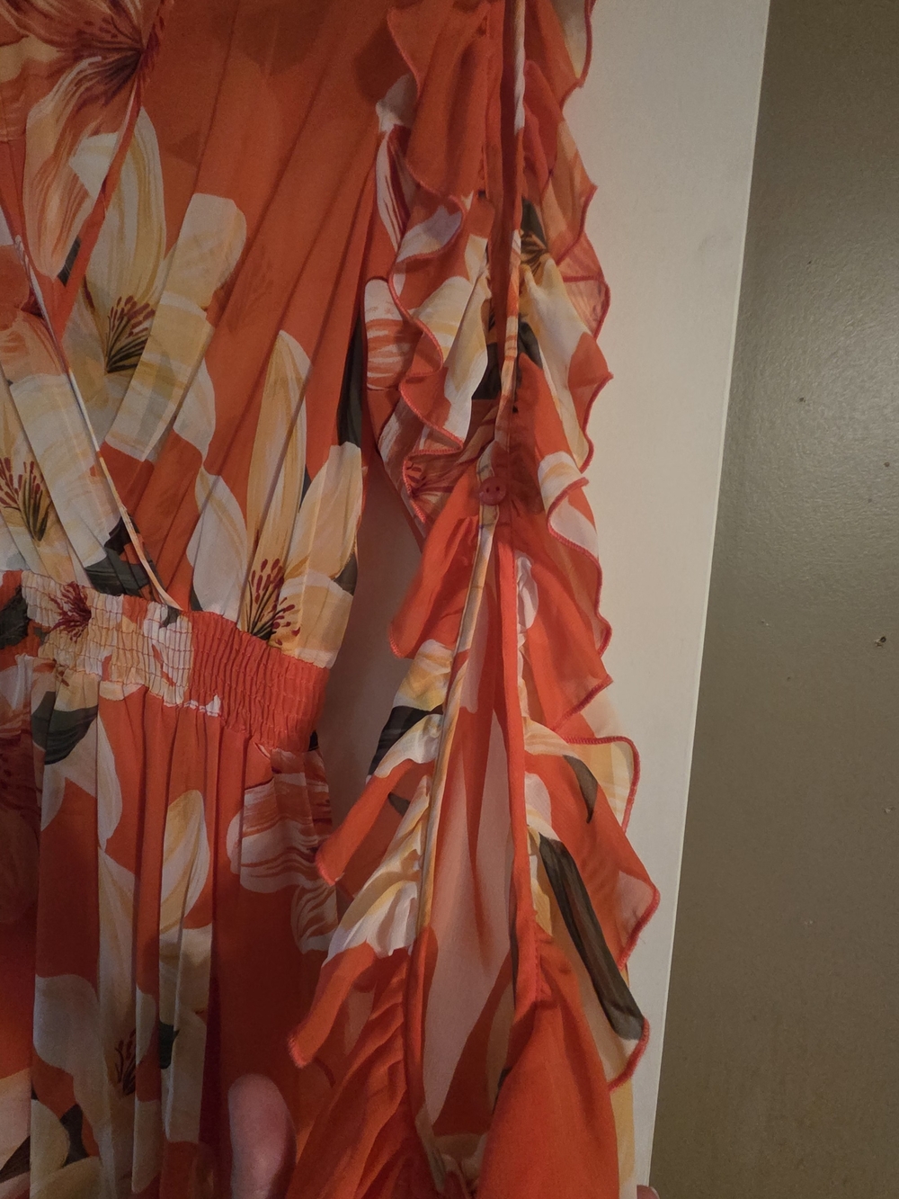 Tropical Floral Orange V-Neck Sheer Maxi Dress - Picture 2 of 8